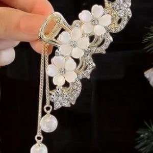 Pearl Flower Hair Clip: Bridal Rhinestone Floral Hair Accessory