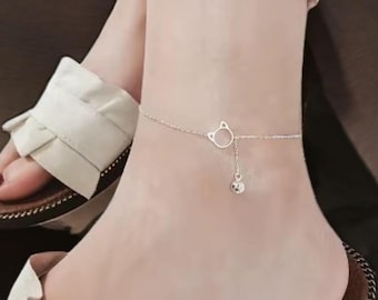 925 Sterling Silver Cat Charm Anklet & Bracelet - Minimalist Adjustable Chain Jewelry,silver chain anklet,cat bracelet,pet lover gift,anklet