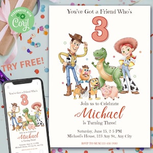 Faire-part d'anniversaire Toy Story, modèle d'invitation d'anniversaire Toy Story aquarelle, deux infinités et au-delà, invitation d'anniversaire pour enfants, téléchargement immédiat