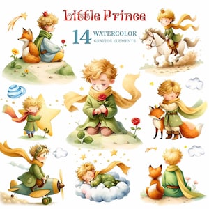 Der kleine Prinz Clipart Bundle, Le Petit Prince Aquarell PNG, Aquarell Sofortdownload