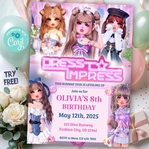Dress To Impress Roblox Geburtstagseinladung, druckbare Fashion Gamer Girl einladen für Geburtstagsfeiern, Dress To Impress Geburtstag einladen