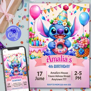 Stitch Birthday Invitation | Editable Lilo and Stitch Party Invite | Printable Kids Invitation Template | Instant Digital Download via Corjl
