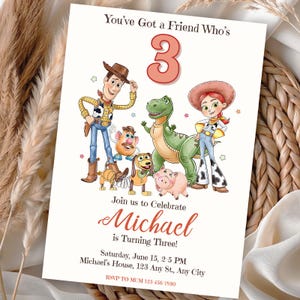 Convite de aniversário Toy Story, modelo de convite de aniversário Toy Story em aquarela, convite de aniversário infantil Two Infinity e Beyond, download instantâneo