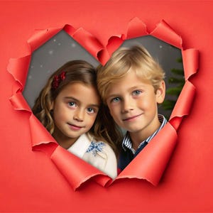 Sovrapposizione di foto a forma di cuore di carta strappata, cornice romantica di carta strappata, estetica per album di ritagli, sovrapposizione di foto d'amore PSD/JPG