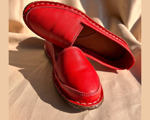Leather Loafer for Women, Red Women Shoes, Orthopedic Slip-On, Comfort Shoes, Zero Drop, Colorful Women Flat Shoes, Gift for Her, Gift Idea