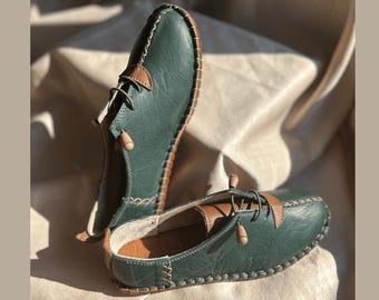 Women Leather Flat Shoes, Leather Sneakers, Zero Drop, Wider Shoes, Grounding, Earthing Slip-on, Wide Toe Box, Women Genuin Leather Oxford