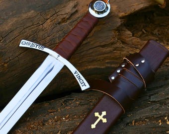 Faithkeeper Templar Sword, Handmade Crusader Knight Replica, Medieval Display Sword, Collector Gift, Leather Grip, Wood Scabbard