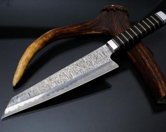 Cuchillo de chef Kiritsuke hecho a mano en acero de Damasco VG-10 / Mango de Micarta negra
