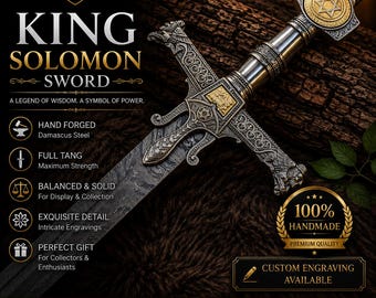 King Solomon Sword Handmade Damascus Steel Replica, Decorative Medieval Sword, Star of David Collectible, Historical Display Gift