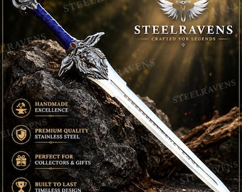 Warcraft Royal Guard Sword Replica, Handmade Alliance Lion Head Sword, Fantasy Cosplay Display Sword, Gamer Gift, Collector Decor