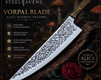 Vorpal Blade Replica, Wonderland Inspired Fantasy Knife, Decorative Display Collectible, Cosplay Prop, Gamer Gift