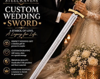 Custom Engraved Wedding Sword – Handmade Personalized Ceremony Sword Heirloom, Medieval Display Gift for Bride & Groom, Anniversary Keepsake
