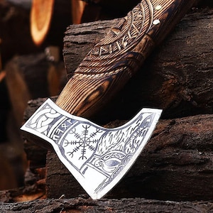 Handmade Carbon Steel Viking Axe | Ragnar Viking Axe, Nordic Camping Axe | Personalized Anniversary & Birthday Gift for Him, LARP Battle Axe