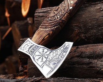 Handmade Carbon Steel Viking Axe | Ragnar Viking Axe, Nordic Camping Axe | Personalized Anniversary & Birthday Gift for Him, LARP Battle Axe