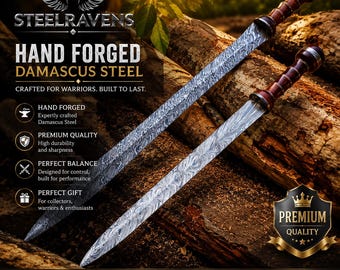 Hand Forged Damascus Roman Gladius Sword Set, Ancient Roman Legionary Sword Pair, Medieval Collector Gift, Roman Replica Sword