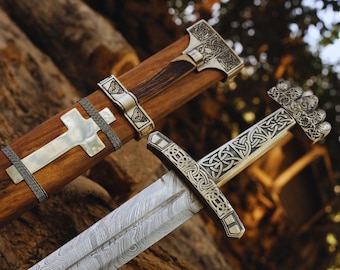 Hand Forged Damascus Steel Knightly Sword | Medieval VIKING Arming Sword