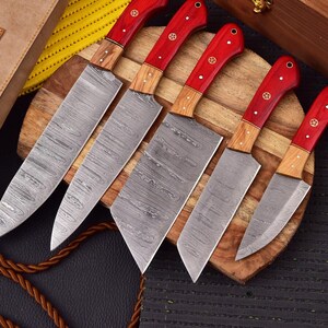 Handgeschmiedeter Damaststahl Kochmesserset mit 5 PC, vollwertigem Küchenmesserset, Jubiläumsgeschenk, Kochgeschenk, Neujahrsgeschenk, Valentinstagsgeschenk.