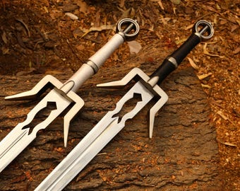 Ręcznie robiony zestaw mieczy wiedźmińskich – Geralt z Rivii Cosplay, czarno-biały