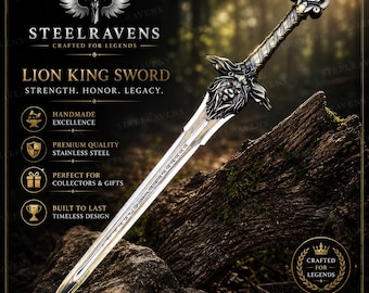 Royal Guard Fantasy Sword, Handmade Alliance Lion Head Replica, Medieval Cosplay Sword, Collector Display Decor, Gamer Gift