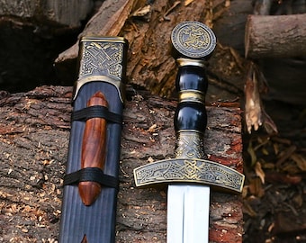 Viking Sword with Wooden Scabbard | Stainless Steel Blade | Handmade Medieval Sword | Collectible Decor Gift | Christmas Gift for Him