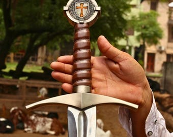 Hand Forged Knights Templar Sword - Medieval Crusader Replica with Scabbard