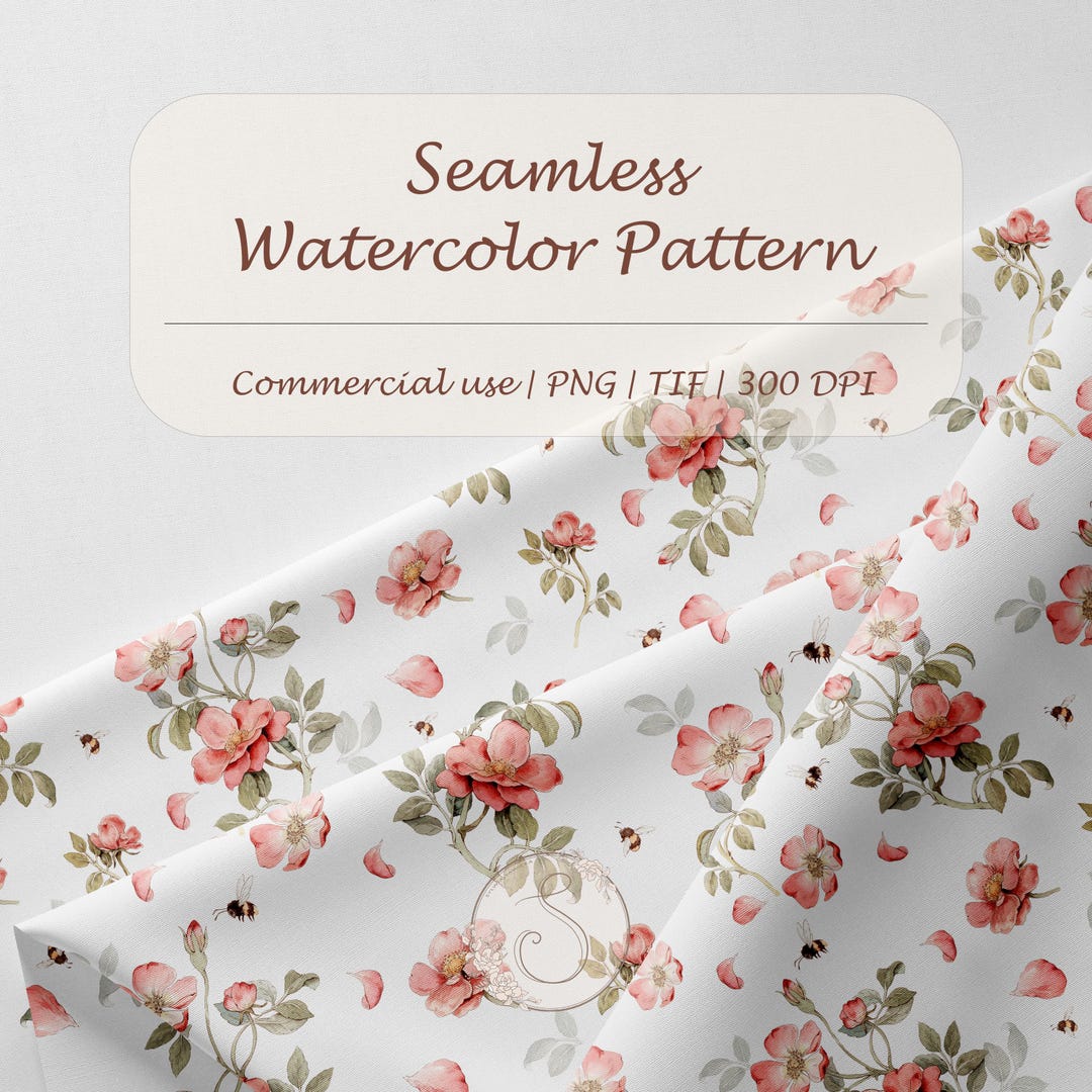 Wild Roses Watercolor Pattern, Seamless Floral Design 30x30 Cm (PNG ...