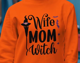 Wife Mom Witch Halloween Sweatshirt, Witchy Mom Sweatshirt, Witchy Gift For Woman, Spooky Mama Shirt, Halloween Woman Shirt To Gift