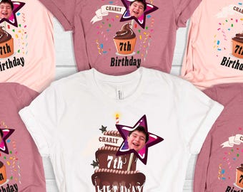 Camisetas de cumpleaños personalizadas, camiseta de cumpleaños personalizada, pastel de cumpleaños personalizado, camiseta de fiesta de cumpleaños con foto personalizada, camisetas de cumpleaños a juego