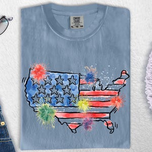 Camiseta Comfort Colors 4 de Julho Presente para Homens Mulheres Mapa dos EUA Moletom Bandeira Americana Patriótica Dia da Independência Camiseta Presente para Amigos