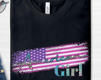 American Girl Shirt 4th of July T-Shirt Pastel USA Flag Tee Independence Day Outfit Patriotic Sweatshirt Gift for Women American Mom Grandma