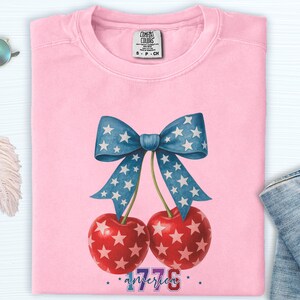 Camisa de cereza Comfort Colors America 1776, regalo para ella, sudadera con lazo de cereza de EE. UU., camiseta de cereza del 4 de julio, orgullo del Día de la Independencia de Estados Unidos