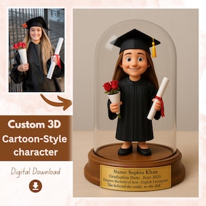 Einzigartiges Geschenk zum Abschluss - Benutzerdefinierte 3D-Graduiertenfigur in der Glaskuppel - Personalisiertes Andenken an 2025