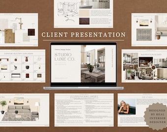 Presentación de diseño de interiores para clientes, plantilla de presentación de diseño, plantilla de Canva, propuesta de cliente lista para usar, plantilla de panel de estado de ánimo,