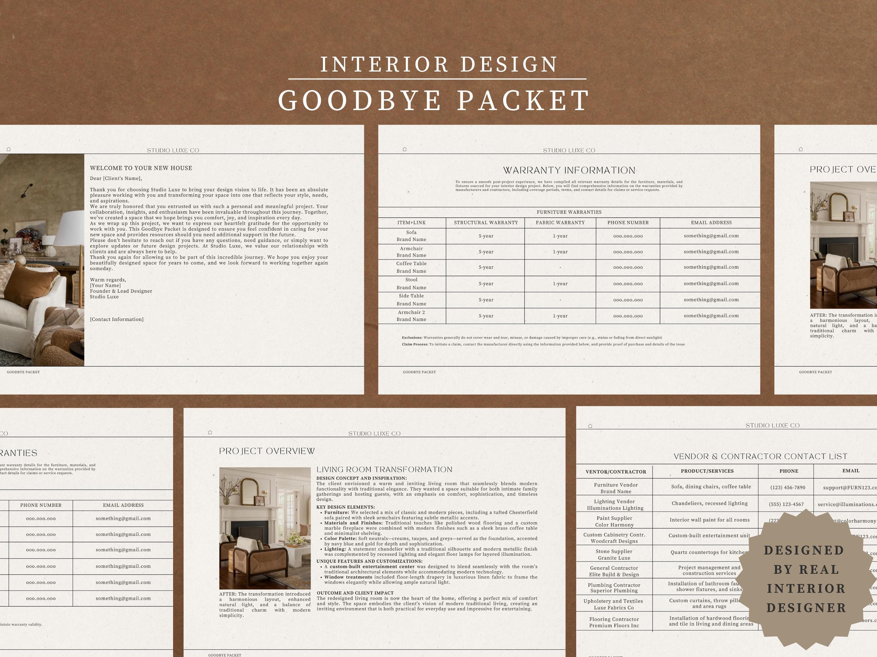 Interior Design Goodbye Packet Template, Feedback Questionnaire, Canva ...