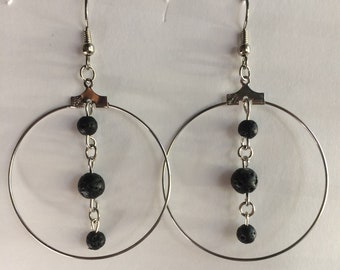 Diffuser Earrings, Hoops with Dangling Lava Stones
