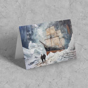 Cartão A6 - Cartão de loja geral irlandês - Sir Ernest Shackleton e Tom Crean - Barco de resistência - 350 g/m²