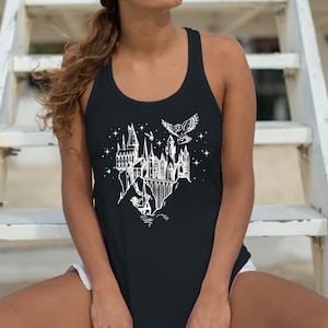 Magical Racerback, Magical Book Crop Tank, Wizard Castle Shirt Crop Wizard Dragon Tank Top, Magic School gift For Dragon Lovers Crop- ARN423
