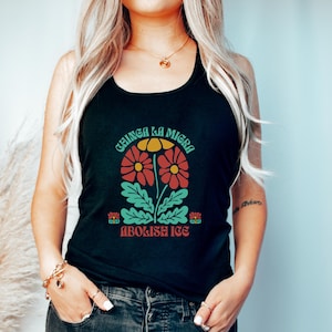 Chinga La Migra Racerback, Abolish Ice Protest Crop Tank, No Human Is Illegal Tank Top, Latino Protest Crop,  - arn445