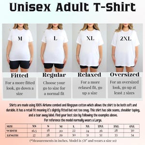 a women's t - shirt size guide with measurements