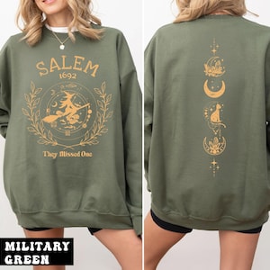 Witchy Black Cat Sweatshirt– Minimal Halloween Cat Silhouette Hoodie– Cute Spooky Gothic Outfit for October and Fall Lovers -arn581