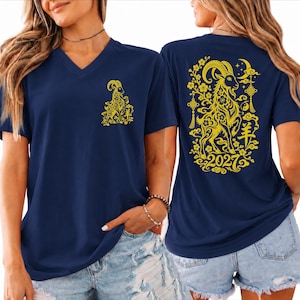 Camiseta de cuello en V del Año Nuevo Chino 2027, Camiseta de cuello en V del Año de la Cabra, Camiseta sin mangas del zodíaco chino, Camiseta del Año Nuevo Lunar, Camiseta con estampado de la Cabra del zodíaco