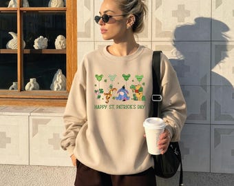Winnie the Pooh St. Patrick's Day Sweatshirt, Disney Pooh and Friends Hoodie, Lucky Shamrock Sweater