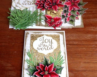 DIY 3D Holiday 4 Card Kit, Vintage Christmas, All Occasion kit, Poinsettia  Card, Joy to the world Card, Hanukkah card, Winter All Occasion
