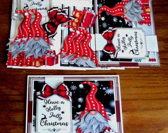 DIY Red 4 card Christmas Gnome Kit, Christmas Cards, Merry Christmas, Holiday Cards, Handmade 4 Card Kit, Holly Jolly Christmas,