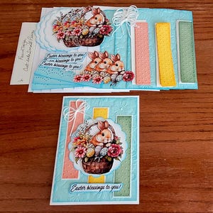 Kit de cartes de bénédictions de Pâques 3D bricolage, lapin de Pâques, panier de Pâques, ufs de Pâques, voeux de Pâques, kit de cartes faites main, estampé à la main, bénédictions
