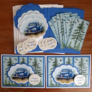 Kit de cartes à faire soi-même, masculin, anniversaire, fête des pères, je pense à vous, merci, bonjour, retraite, rétablissement, cartes 3D, vieux camion bleu