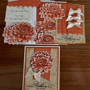 Kit de cartes d'anniversaire 3D dahlia bricolage, voeux d'anniversaire, estampés à la main, colorés à la main,