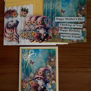 Kit de cartes de voeux bricolage 3D nain avec fleurs, joyeuse fête des mères, joyeux anniversaire, je pense à vous, rétablissement, ami spécial, fait main,