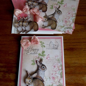 Kit bricolage vintage de cartes de Pâques, voeux de Pâques, lapins et roses, kit de cartes de Pâques Joyeuses Pâques, cartes faites main, cartes de Pâques 3D