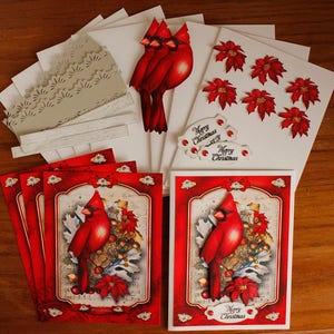 Kit de cartes bricolage 3D cardinal et poinsettia, facile à assembler, faire vos propres cartes, kit de cartes de voeux de Noël, cartes de Noël, cartes de Noël